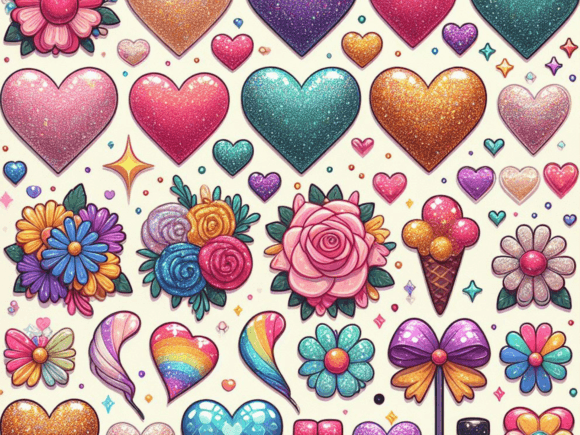 Download Colourful Glitter Hearts Bundle Graphic - Colourful Collection